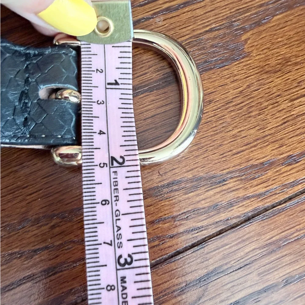 & Other Stories Black Textured Leather Belt Gold-Tone Curved Buckle
